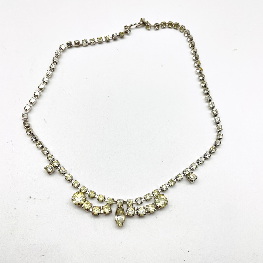 Vintage Clear Rhinestone Necklace Silver Tone Bridal Statement Collar Choker